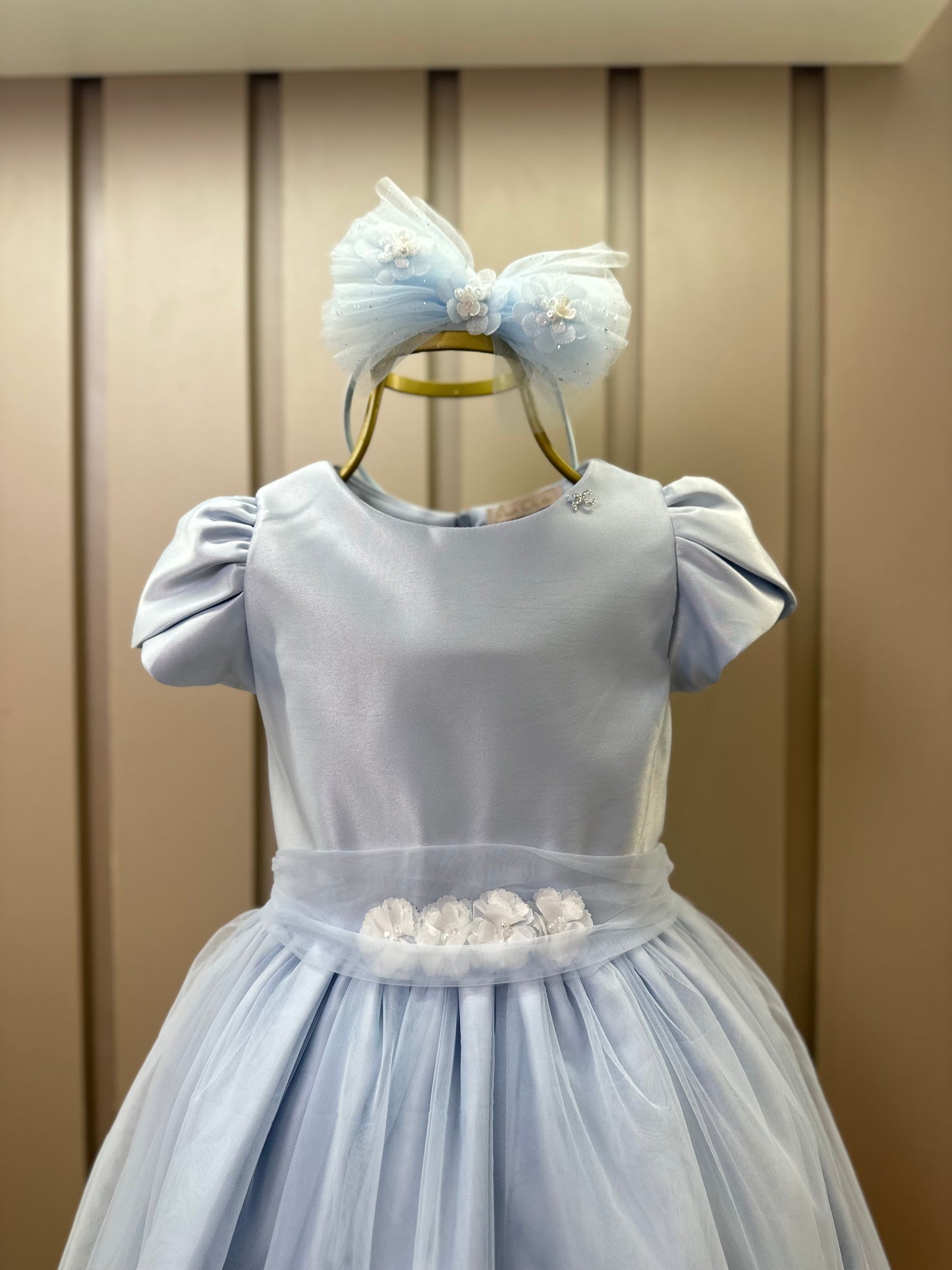 Vestido Infantil Festa Pelerine Bordada Azul - Petit Cherie