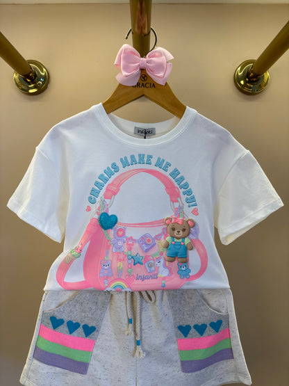 Conjunto Infantil Blusa Charms e Shorts Bolsos Corações - Infanti