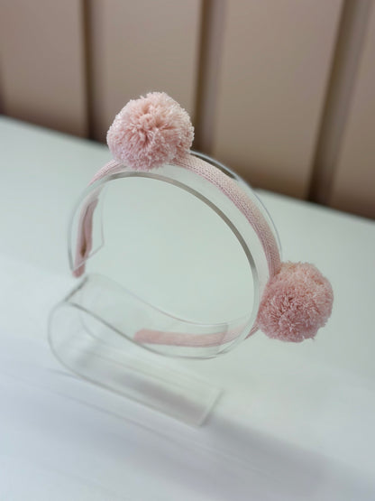 Arquinho Infantil Tricot Pompom Rosa Mel - Pituchinhus