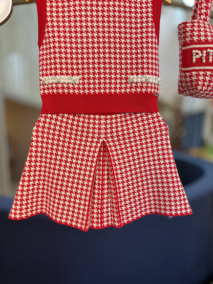 Conjunto Infantil Colete e Saia Tricot Pied Poule Prega - Pituchinhus