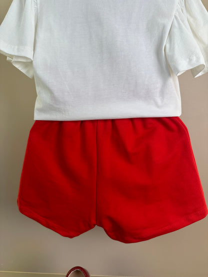 Conjunto Infantil Blusa Cherry e Shorts Saia Laço Lateral - Momi
