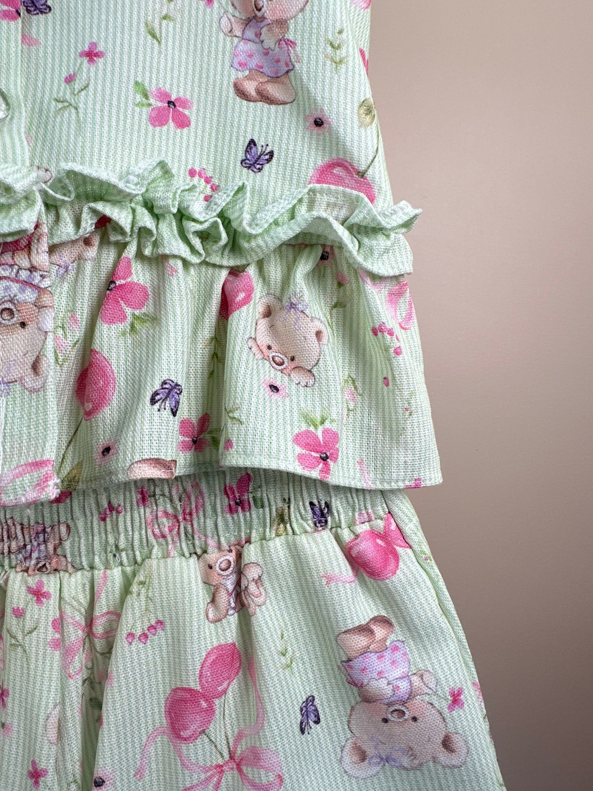 Conjunto Infantil Verde Estampado Blusa Babadinhos e Shorts Saia - Petit Cherie