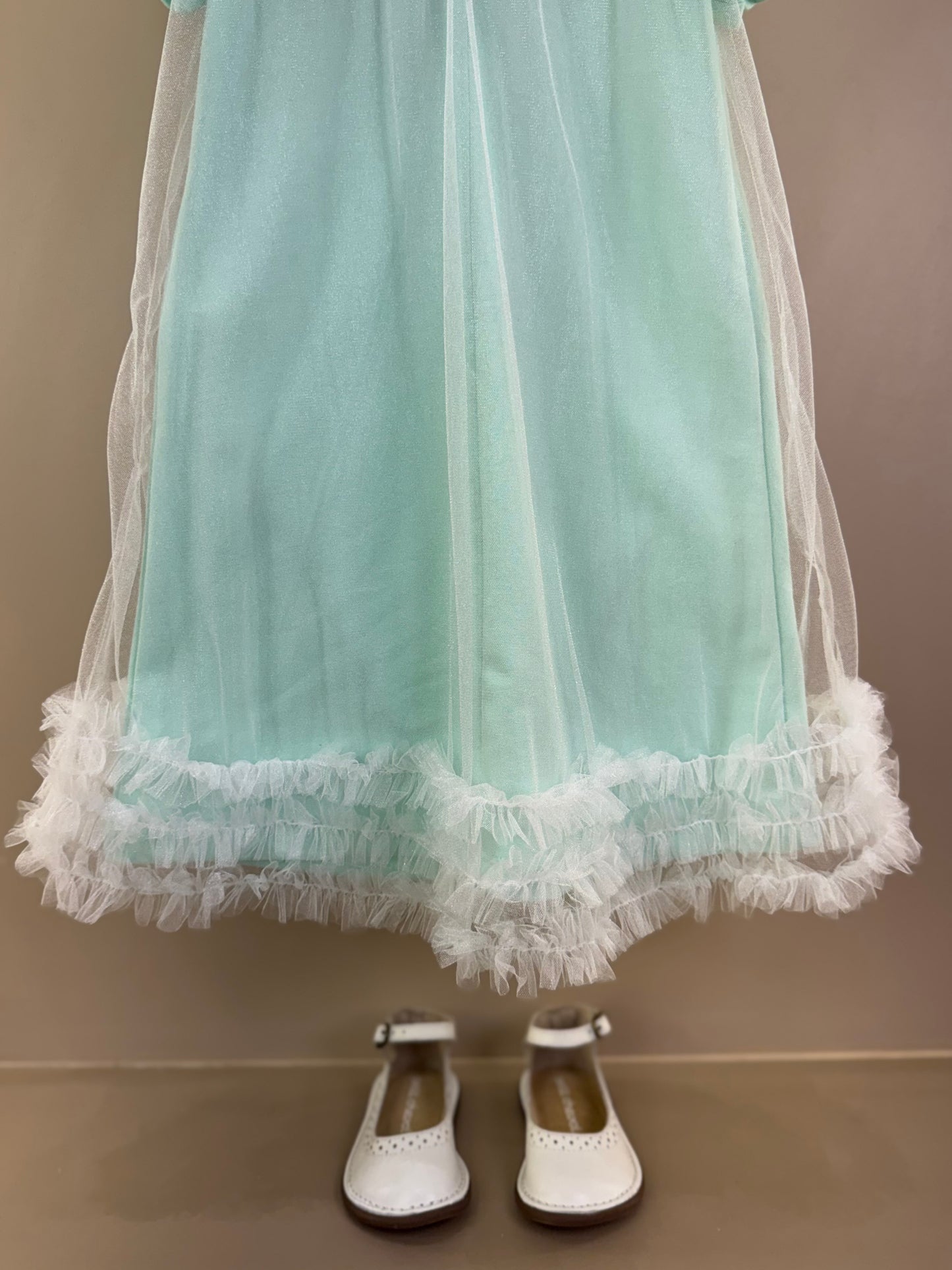 Vestido Infantil Turquesa De Tule Com Borboletas Verde - Gabriela Aquarela