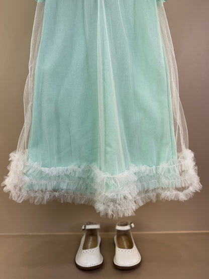 Vestido Infantil Turquesa De Tule Com Borboletas Verde - Gabriela Aquarela