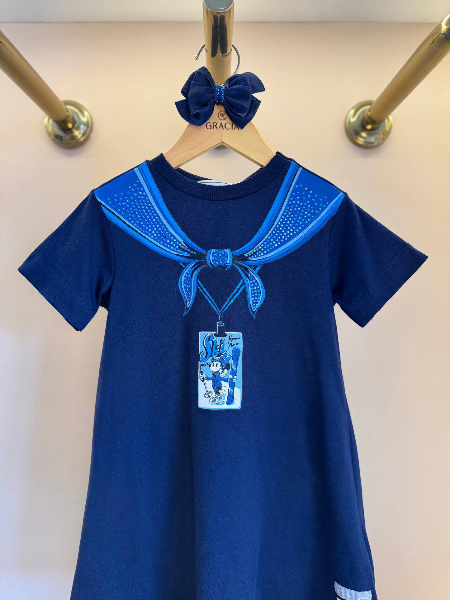 Vestido Infantil Lenço Minnie Ski Marinho - Animê