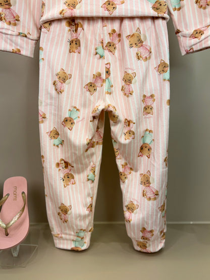 Pijama Infantil Blusão e Calça Fleece Luxo Ursinhas Rosa Claro - Infanti