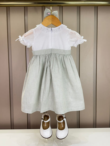 Vestido Infantil Bordado Flores E Mangas Bordadas  Clásico Verde - Roana
