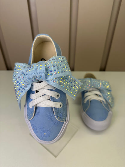 Tênis Infantil Casual Rendado Laço Strass Azul Claro - Luluzinha