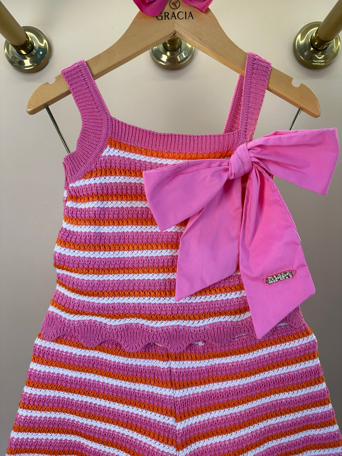 Conjunto Infantil Em Tricoline Listrado Blusa Laço Maxxi e Shorts Barra Andulada - Animê