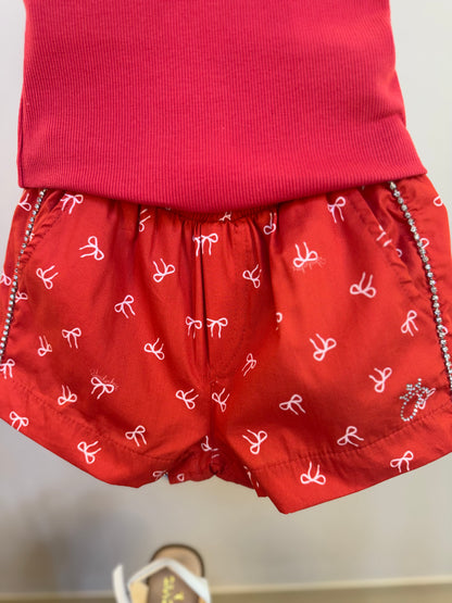Conjunto Infantil Regata Strass Bordados e Short Lacinhos - Pituchinhus