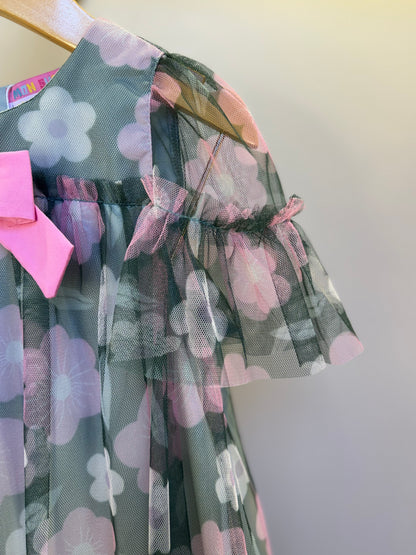 Vestido Infantil Trapézio Tule Estampado Flores - Mon Sucre