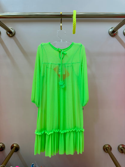 Vestido Infantil Tule Eduarda Verde Fluor - Siri Kids