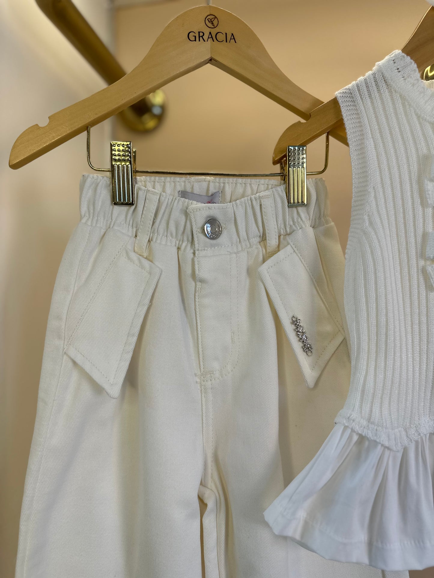 Conjunto Infantil Blusa Tricot Lacinhos e Babados e Calça Style Pantalona - Momi