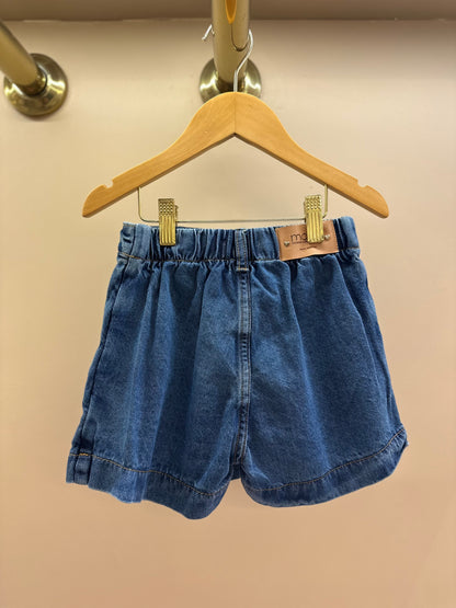 Shorts-Saia Infantil Jeans com Laços - Momi