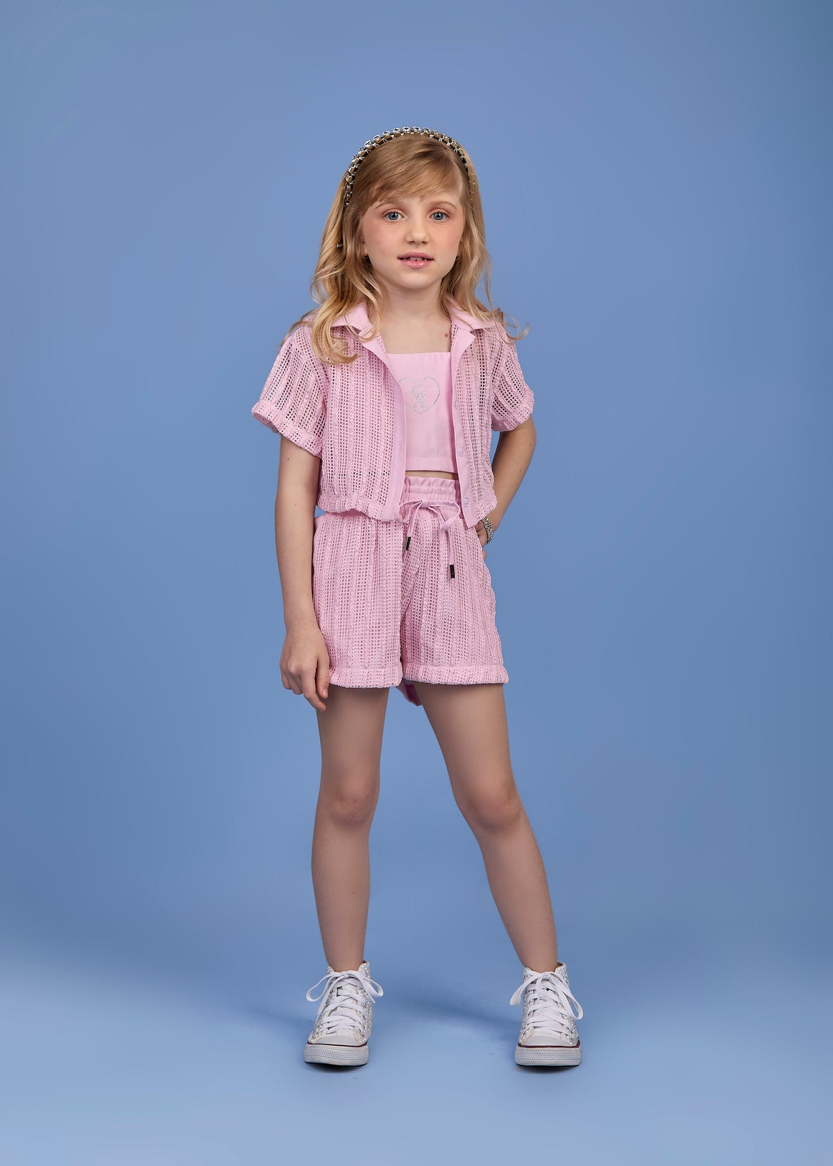 Conjunto Infantil Camisa Crochê Com Top e Shorts Crochê - Gabriela Aquarela