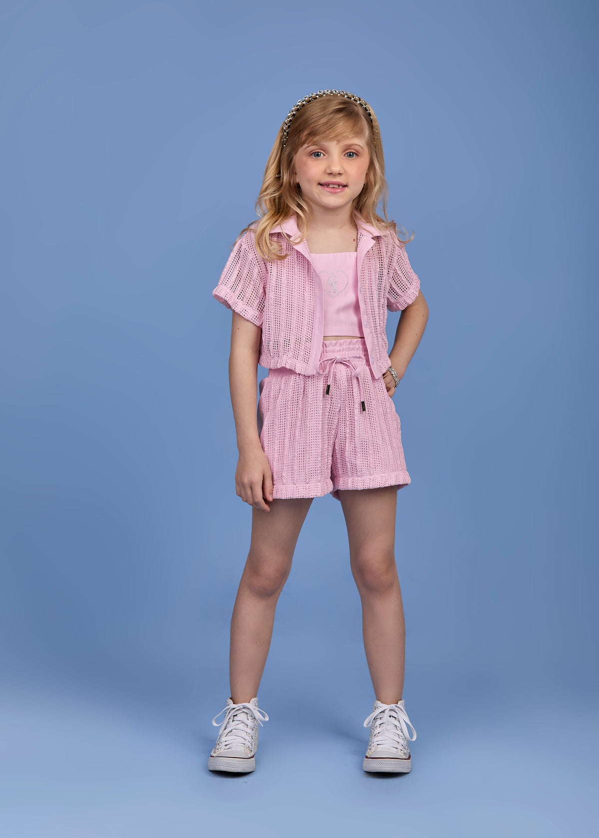 Conjunto Infantil Camisa Crochê Com Top e Shorts Crochê - Gabriela Aquarela