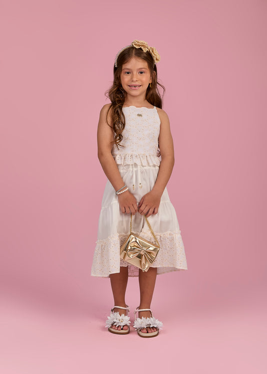 Conjunto Infantil Blusa Cropped Bordado de Coração e Saia Midi - Gabriela Aquarela