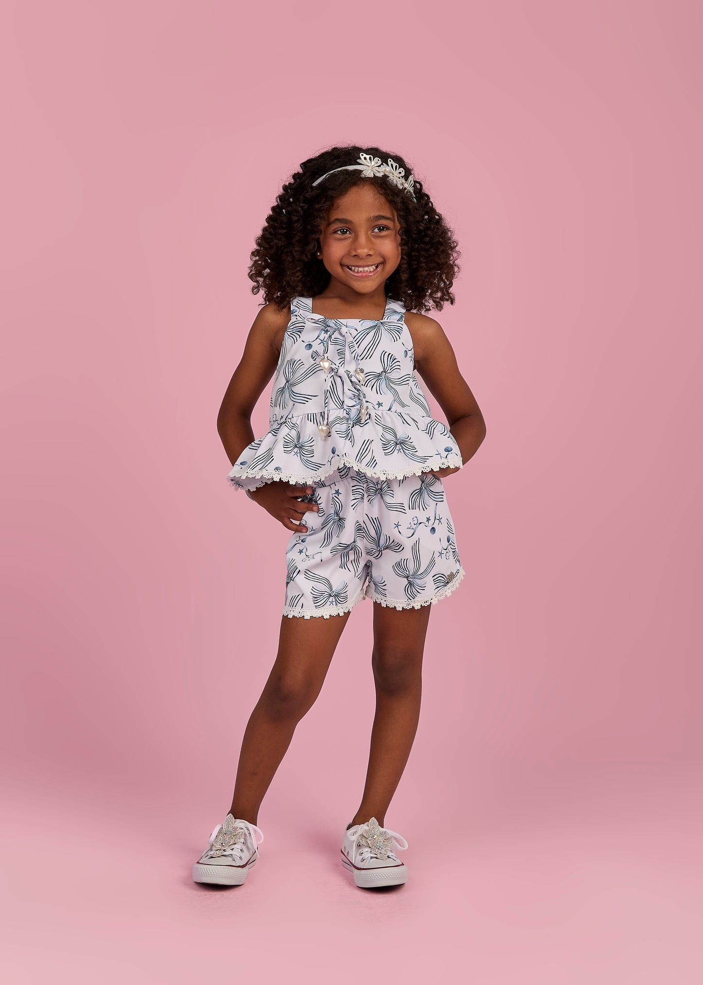 Conjunto Infantil Bata Estampada Sonho a Beira Mar e Shorts Sonho a Beira Mar - Gabriela Aquarela