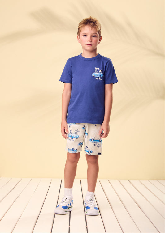 Conjunto Infantil T - Shirt Mickey Mouse e Bermuda Estampa Carros Clássicos - Youccie - Pré Venda