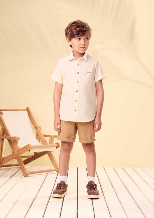 Conjunto Infantil Camisa Manga Curta e Bermuda Off White - Youccie