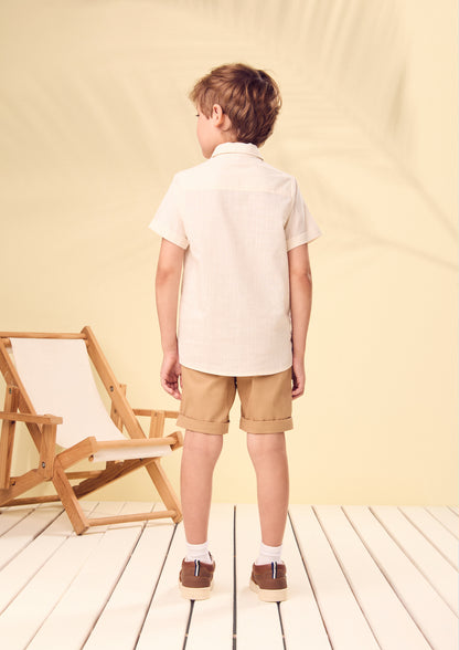 Conjunto Infantil Camisa Manga Curta e Bermuda Off White - Youccie