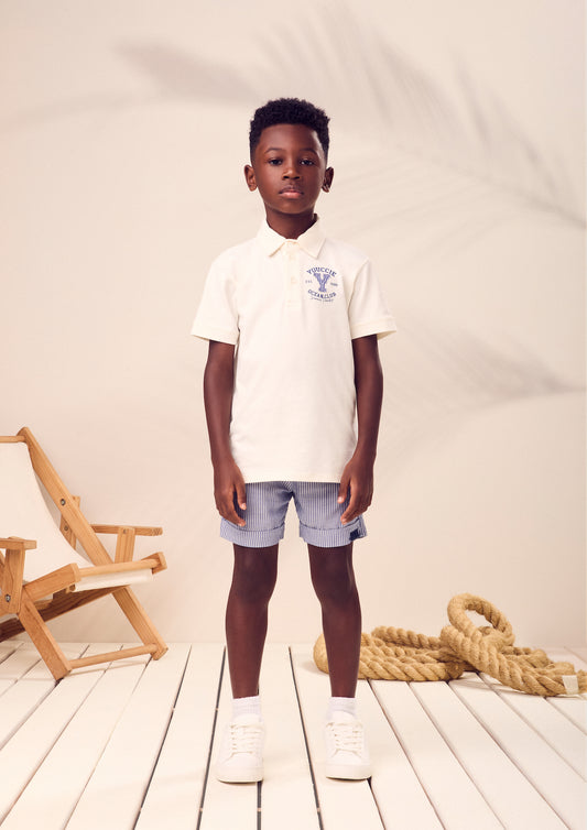 Conjunto Infantil Polo Gola Clássica e Bermuda Listrada - Youccie - Pré Venda
