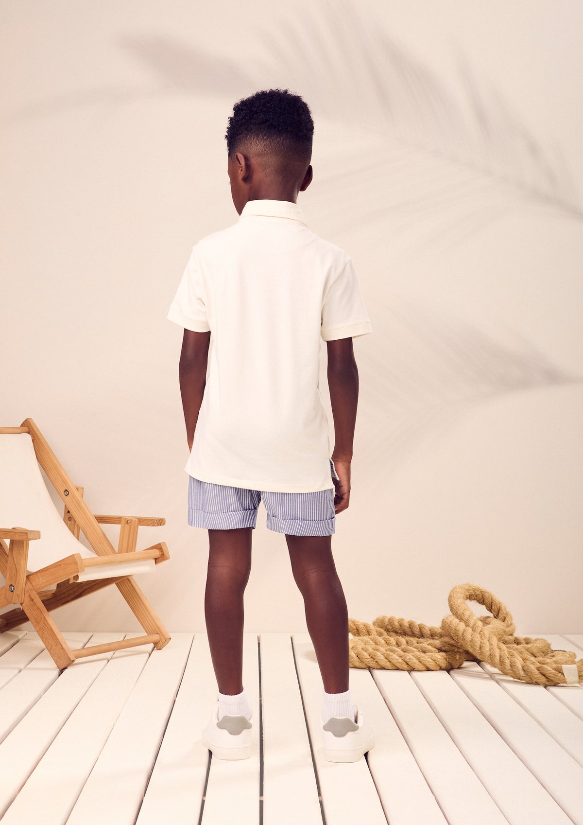 Conjunto Infantil Polo Gola Clássica e Bermuda Listrada