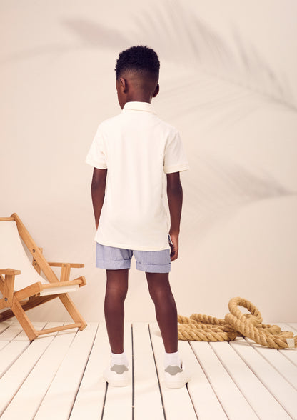 Conjunto Infantil Polo Gola Clássica e Bermuda Listrada