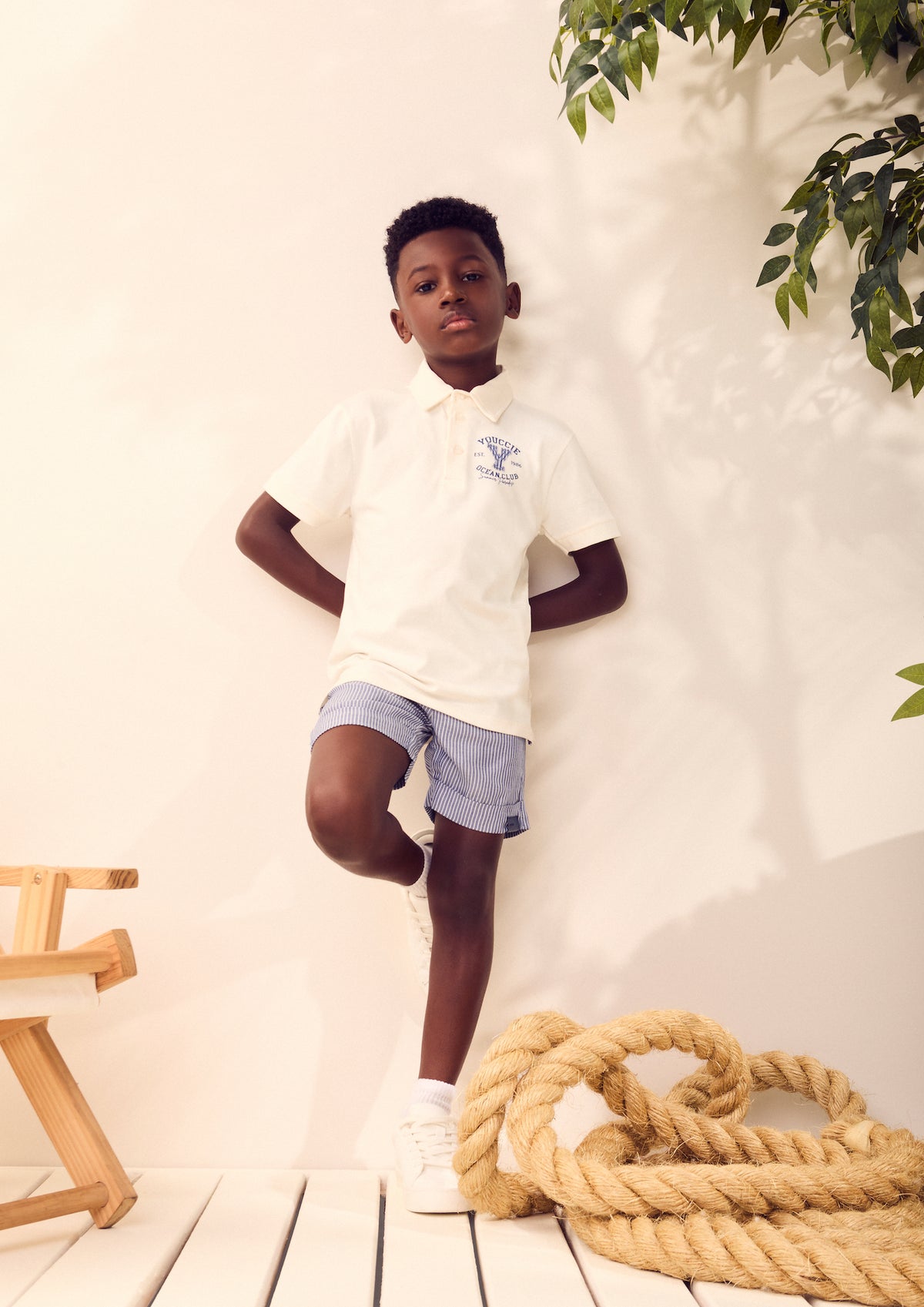 Conjunto Infantil Polo Gola Clássica e Bermuda Listrada