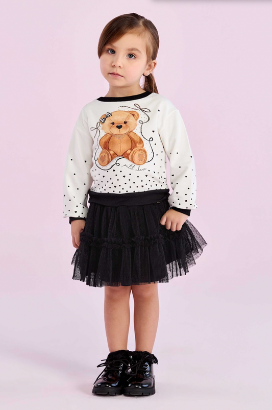 Conjunto Infantil Blusa e Saia Cute Bear P&B - Petit Cherie PRÉ-VENDA