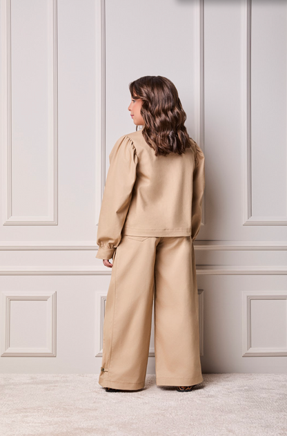 Conjunto Infantil Jaqueta Sarja Gola Alta e Calça de Sarja com Pregas - Animê