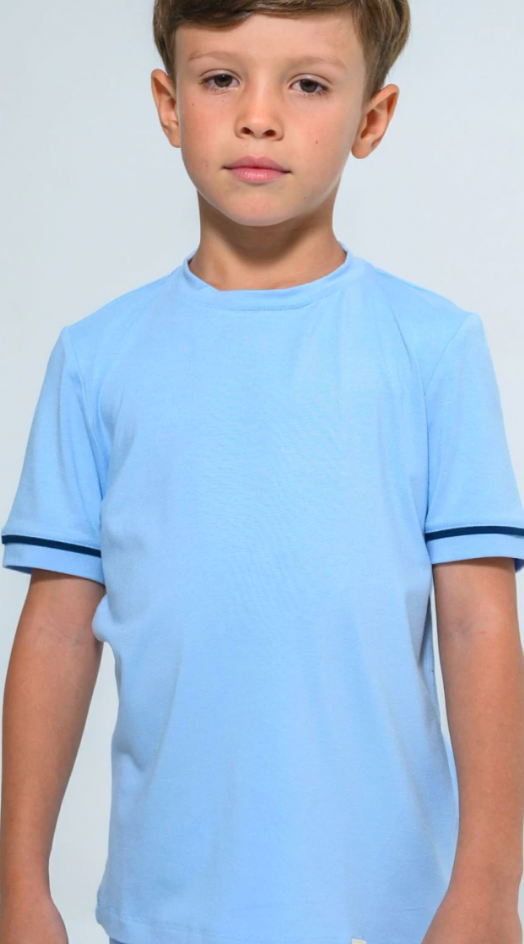 Pijama Infantil Le Basique Blusa MC e Shorts Azul Celeste - Conforteca