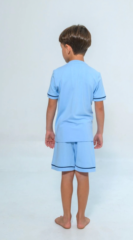 Pijama Infantil Le Basique Blusa MC e Shorts Azul Celeste - Conforteca