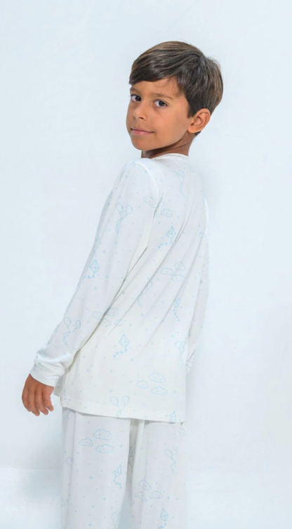 Pijama Infantil Comfy Blusa ML e Calça Sky Off White - Conforteca