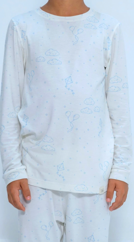 Pijama Infantil Comfy Blusa ML e Calça Sky Off White - Conforteca