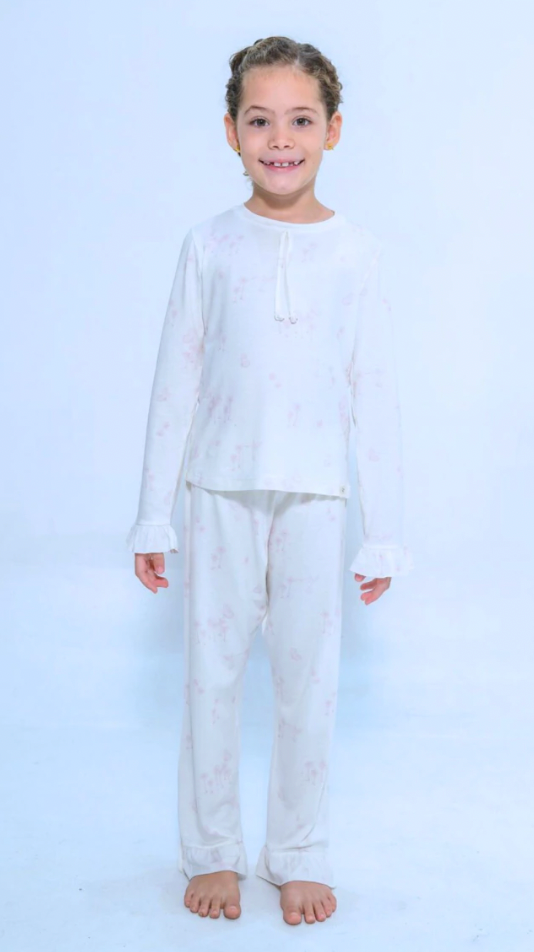 Pijama Infantil Comfy Blusa ML e Calça Butterfly Off White - Conforteca