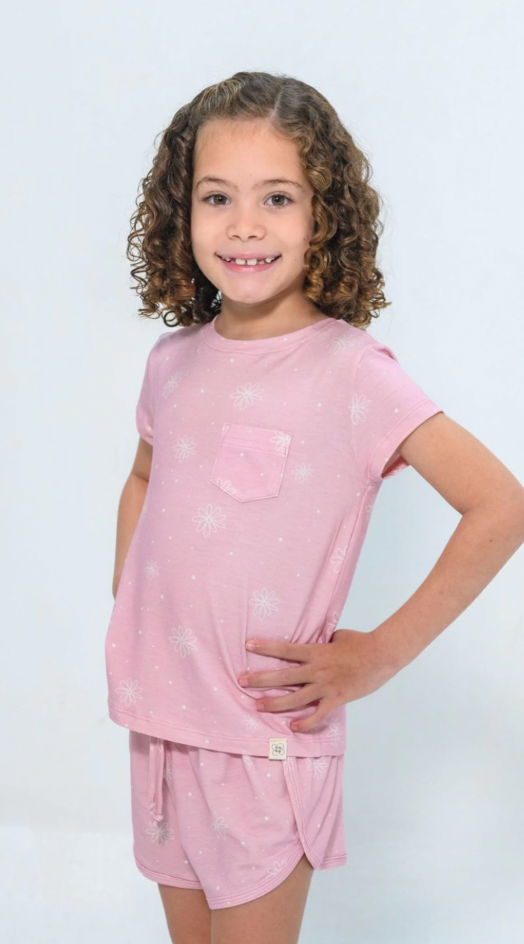 Pijama Infantil Comfy Blusa MC e Shorts Flower Rosa - Conforteca