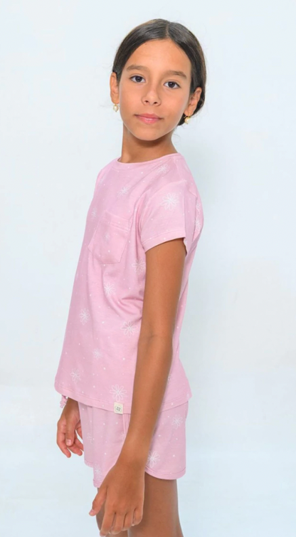 Pijama Infantil Comfy Blusa MC e Shorts Flower Rosa - Conforteca