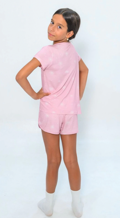 Pijama Infantil Comfy Blusa MC e Shorts Flower Rosa - Conforteca