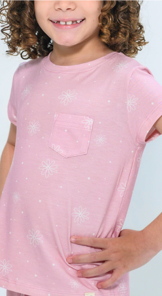 Pijama Infantil Comfy Blusa MC e Shorts Flower Rosa - Conforteca