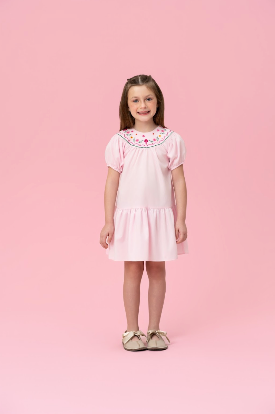 Vestido Infantil Gola Bordada Flores - Mon Sucre
