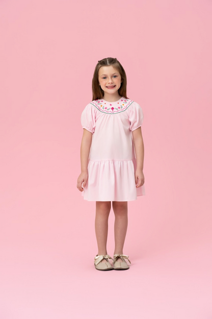 Vestido Infantil Gola Bordada Flores - Mon Sucre