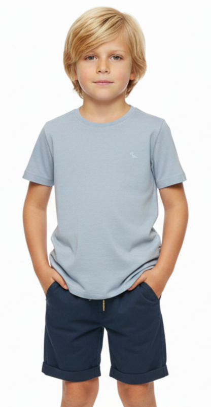 Camiseta Infantil Básica Algodão MC Azul Céu - Dudes