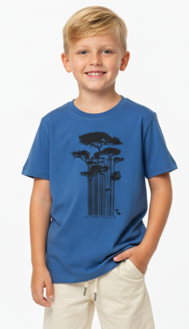 Camiseta Infantil Azul Royal Estampa Black - Dudes