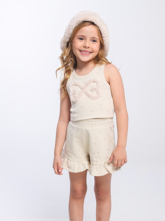Conjunto Infantil Regata Infinito e Shorts Moletom Babadinho Strass Bege - Luluzinha PRÉ-VENDA