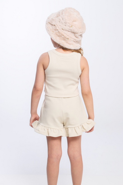 Conjunto Infantil Regata Infinito e Shorts Moletom Babadinho Strass Bege - Luluzinha