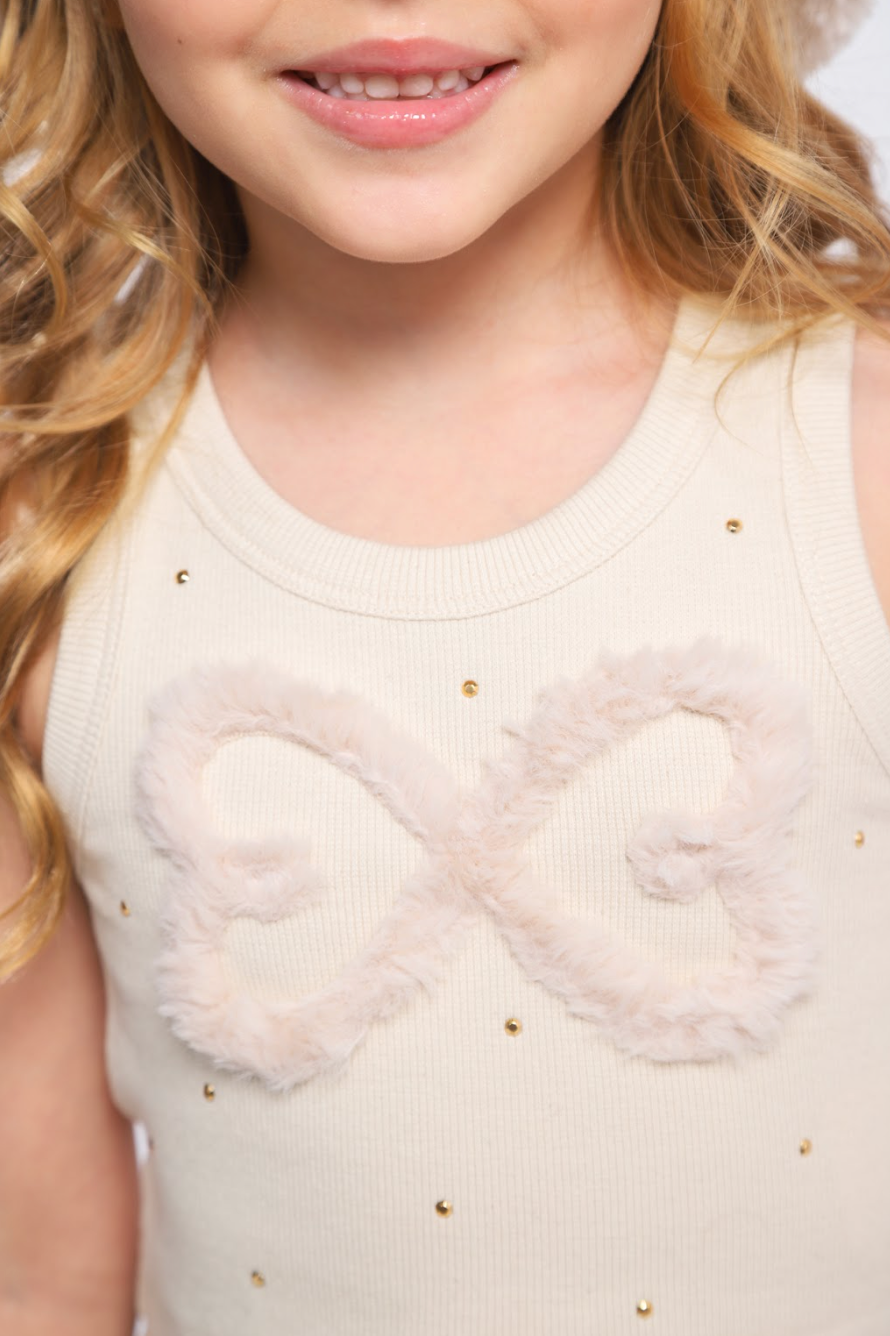 Conjunto Infantil Regata Infinito e Shorts Moletom Babadinho Strass Bege - Luluzinha