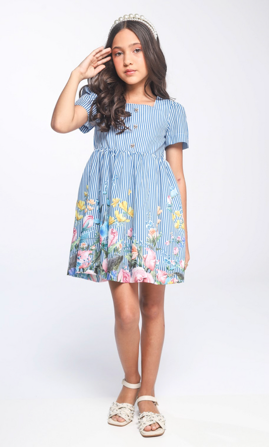 Vestido Infantil Rodado Algodão Listrado Barrado Floral - Luluzinha PRÉ-VENDA
