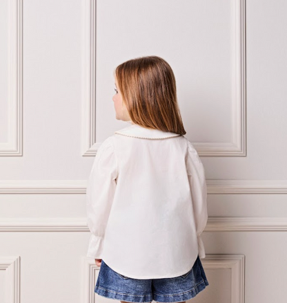 Conjunto infantil Camisa Minnie Off White e Calça Flare Jeans - Animê Petite
