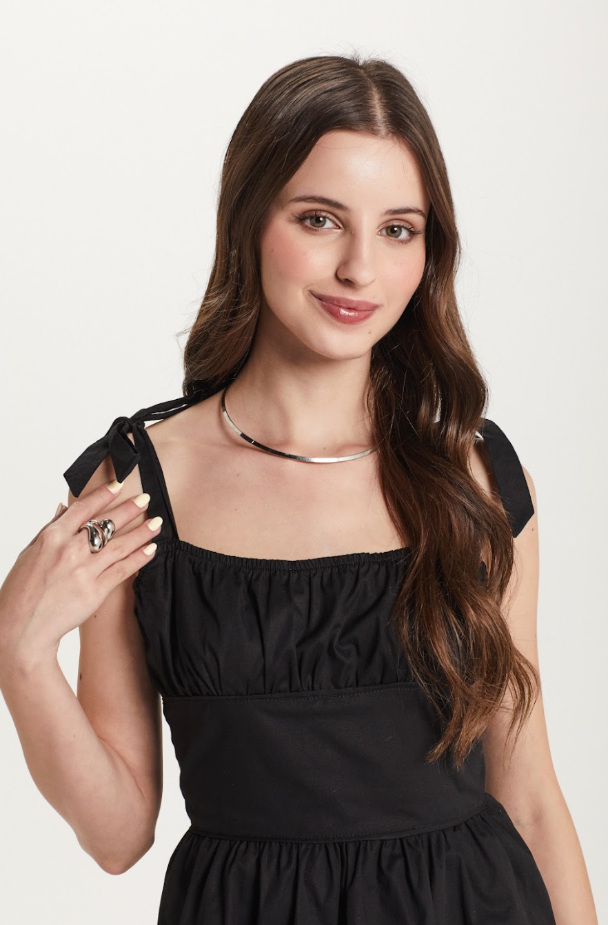 Conjunto Teen Blusa Busto Franzido e Shorts Clochard Couro Tech Preto - Two In